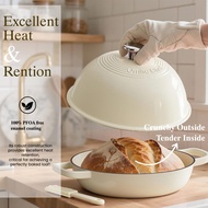 Cream-white enamel round cast iron bread oven, cast iron Dutch oven, for baking homemade sourdough b