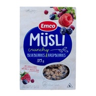 Crunchy Musli Cereal Breakfast Emco Chocolate Hazelnut Blueberries Strawberries Tropical Fruit Muesl