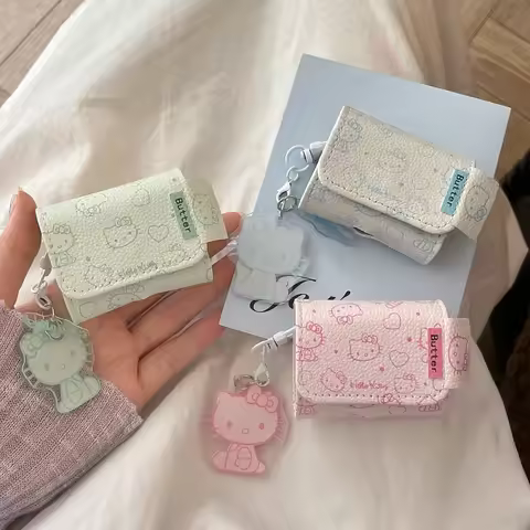 Cute Cartoon Sanrio Hello Kitty Leather Bag Earphone Case For AirPods 1 2 3 2021 Pro Wireless Blueto