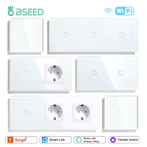 BSEED Wifi 1/2/3Gang Smart Touch Switches 1/2/3Way Wall Light Switches Tuya Smart Life App Control P