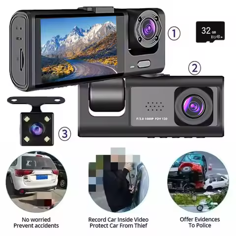 Dash Cam W/ IR Night Vision Loop Recording & 2" IPS Screen 1080P 3 Camera , DVR recorder, video reco