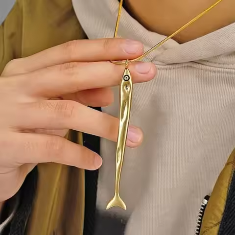 Dainty Ocean-Inspired Chain Jewelry Lightweight Stainless Steel Minimalist Waterproof Sardine Fish F