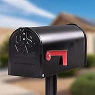 Japard Black Metal Mailbox, Galvanized Steel, Standard Medium Capacity, Waterproof and Rustproof wit
