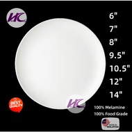 (HC) 100% Melamine C. White Round Coupe Plate 6inch / 7inch / 8inch / 9.5inch / 10.5inch / 12inch / 