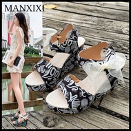 MANXIXI Fashion Women Wedge Heels 3.93 Inches Beautiful Pattern Sandals (Size 35-42)