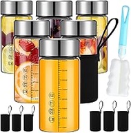 Vesici 6 Pack Wide Mouth Glass Juice Bottles Glass Water Bottles with Lids and Sleeve for Juicing Sm