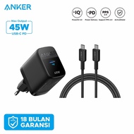 Anker Wall Charger USB-C 45W PD PPS Super Fast Charging Samsung PowerIQ 3.0 Fast Charge Laptop Tablet Mobile Phone - 313 A2643 Head Shell Fast Charging Adapter Type-C 1 port Original Official Warranty - USB-C to USB Cable-C 60W To A81F5 A81F6 3ft 6ft