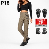P18 Army Green Women's Riding Pants - 600D Tactical, CE Level 2 Armor, Waterproof for Outdoor Riding