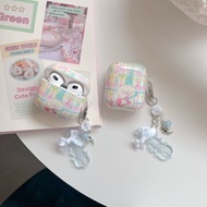 Anak Anjing Gitar Kotak-kotak Garis Berwarna-warni Gaya Korea Serasi dengan Airpods 4/Pro 3 Sarung P