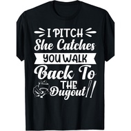 EWHI Pitch She Catches You Walk Back To The Dugout Softball T-Shirt EF378743