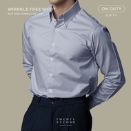 TWENTYSECOND เสื้อเชิ้ตแขนยาว ปกกระดุม ทรง Slim fit รุ่น Wrinkle Free Shirt - ลายทางกรม / Dark Blue 