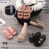 Sandals Slop Jelly Wedges Women Ban 2 Buckle Bunny Super Thick Import Nvy/Size 36-41 (9902-273)