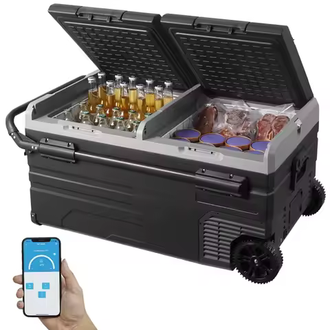 SucceBuy 75L 95L Small Car Fridge Portable Mini Dual Storage Zone Refrigerator Compressor Truck Free