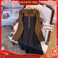 Dress Korean style fake two-piece color contrast dress New large single breasted fold collar petite 
