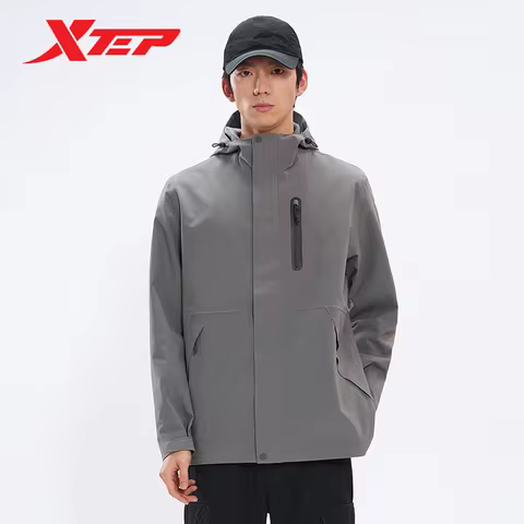 Xtep Jacket For Men Spring Water Proof Men's Coat Stand Collar Sports Impact-Resistant Hooded Outdoo
