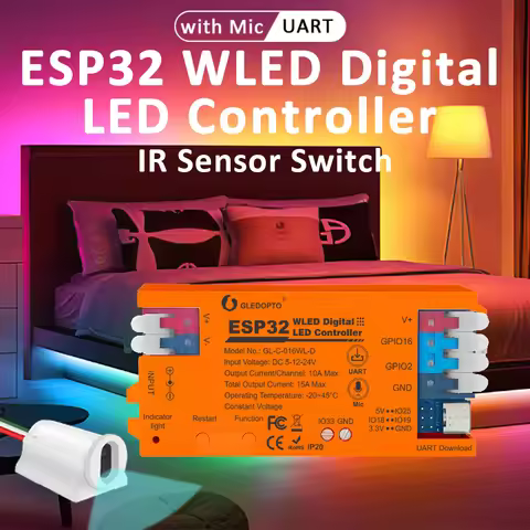 ESP32 WLED Digital LED Controller IR Sensor Switch RGBIC MIC DIY Mode UART Type-C Download Easy Wiri