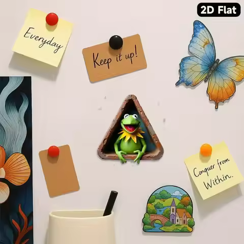 Frog Fridge Magnet with Iconic Muppet Logo & Kermit's Face, Strong Hold for FrRefrigerator Door, Col