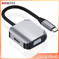 HIMISS 2 In 1 USB C To HD Multimedia Interface VGA Adapter 4K HD Cable Multi Monitor Adapter For Laptop Flash Drive PC