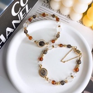 紅櫻 茶晶 橙石榴 芬達石 月光石 白水晶 彈性磁吸扣水晶手鍊