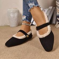 Fall/Winter Plus Size Women's Warm Thermal Lined Flat Shoes, Fashion All Season Metal Buckle Solid C