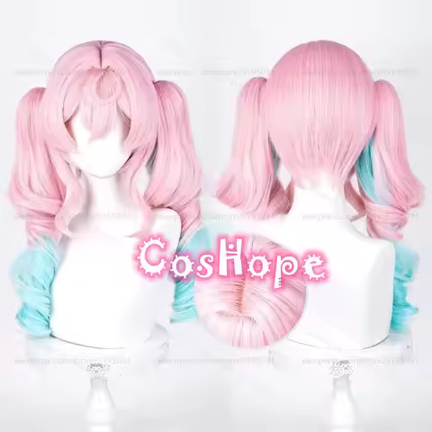 HSR Hyacine Cosplay Wig with Double Ponytails 38cm Pink Blue Wig Anime Cosplay Wigs Heat Resistant S