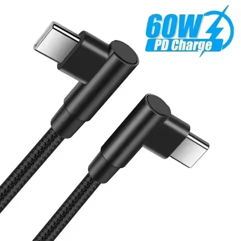 PD 60W Type C to Type C USB Cable 90 Degree Elbow Fast Charging Phone Charger Wire USB C to USB C Qu