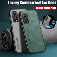 For Xiaomi Mi 10T Pro 5G Slim Minimalist Genuine Lamb Leather Case with Silicone Gel Rubber Shock Absorption Frame Back Cover Skin