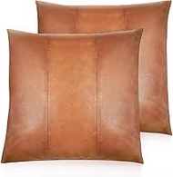 Faux Leather Throw Pillow Covers 26X26 Inch Set of 2 Brown Outdoor Modern Farmhouse Solid Decorative