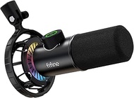 FIFINE USB Gaming Microphone, RGB Dynamic Mic for PC, Silent Button & 3.5mm Headphone Jack, Plug and