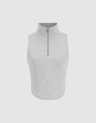 URBAN REVIVO Sleeveless polo Neck Cropped Knitted Tank Top With zipper Tee