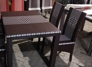 Ready stok COD Meja makan 4 kursi rotan sintetis + kaca