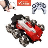 Gesture Sensing & Manual Dual Control RC Stunt Car, 6WD Twist Toy with Light & Music for Kids Kereta