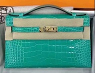 Hermes Kelly pochette 亮面鱷魚