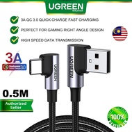 UGREEN USB to Type C Cable 90 Degree Right Angle 3A Fast Charging QC Quick Charge 3.0 2.0 480 Mbps H