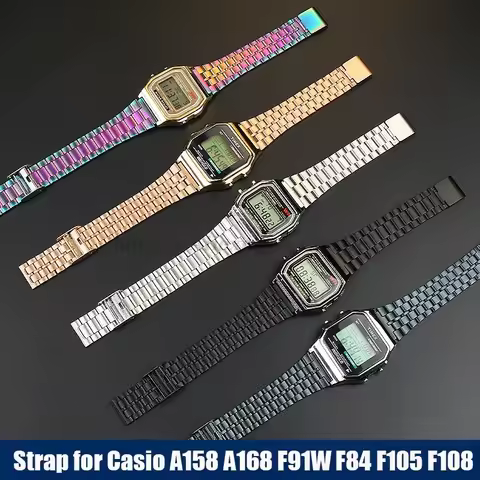 For CASIO Watchband Stainless Steel Strap 18mm for F91W F84 F105 F108 A158 A168 AE1200/1300 B650 AQ2