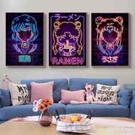 A2 A3 A4 Japanese Anime Neon Poster Sailor Moon Prints Canvas Painting Gamer Character Wall Art Pict