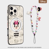เคสโทรศัพท์มือถือแบบบางเฉียบพิเศษ Minnie Mouse Disney สำหรับ Apple 16promax พร้อมขาตั้งหมุนได้ ดูดซั