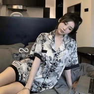 Dior Pajamas Short Ice Silk Satin Korea Jepang Elegan Piyama Mewah Baju Tidur Kancing Depan Lengan P