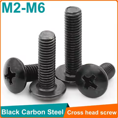 10pcs M2 M2.5 M3 M3.5 M4 M5 M6 CM Black Plated Electronic Carbon Steel Cross Phillips Truss Mushroom