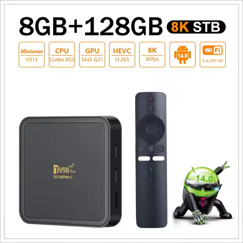 TV98 Pro TV Box Android 14 Allwinner H313 Quad Core 8GB 128GB Support HD 8K 4K 4G 5G Wifi6 BT5.0 Voi