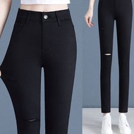 全城熱賣 - 高腰彈力牛仔褲緊身小腳褲【黑色破洞款(九分)】【26-32碼】(下單後請聯絡客服確認發貨尺碼)