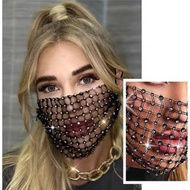 黑色閃石口罩鋼管舞表演跳舞表演脫衣舞服裝，萬聖節性感大魚網口罩，透氣半透明綁帶口罩 Black rhinestone face mask pole dancing performances, sexy