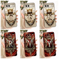 Google Pixel 8A Case Cover Luxury Crown A-Z Letters 2D Flat Pattern Soft Casing GKV4X G6GPR G8HHN G5