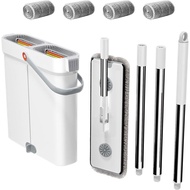 CTIME 15.74“Mop and Bucket Set with Wringer for Home : Hands-Free Flat Floor Mop Bucket Wet Dry Use 