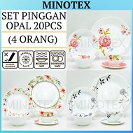 Opal Plate Set 20pcs (4 Person) Plate Bowl Set Glass Plate/ Glass Bowl/ Opal Dinner Set