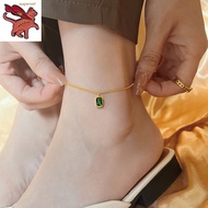 Original 916 Gold Pawnable Square Green Crystal Anklet Women