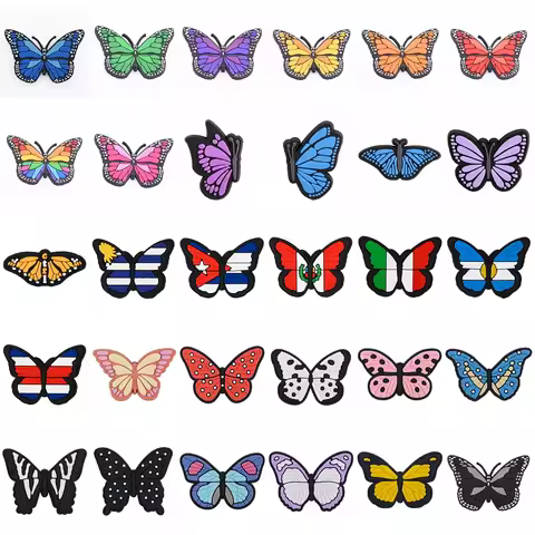 1pcs Beauty Bling Colorful Butterflies Shoe Decoration Charms National Flag Shoe Charms Cute Wave Po