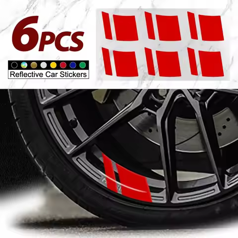 6pcs Universal Car Wheel Rim Vinyl Stickers with Reflective Hash Marks and Stripes for Racing Wheel 