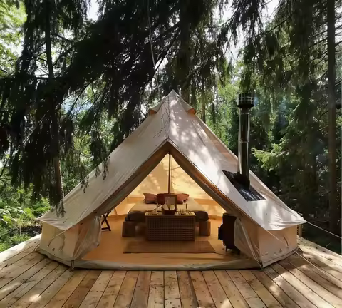 High Quality 3m 4m 5m 6m 7m Sahara Cotton Canvas Bell Tent Outdoor Tents with Stove Hole