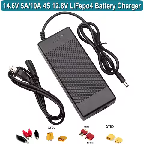 14.6V 5A 10A LiFePO4 Battery Charger, Smart 14.6V Chargers for 12.8V 4S Lithium Iron Phosphate Recha
